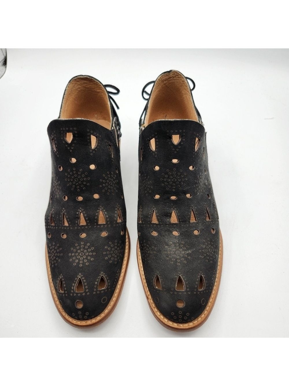 Musse & Cloud Black Perforated Ankle Boots Antropologie Sz 9